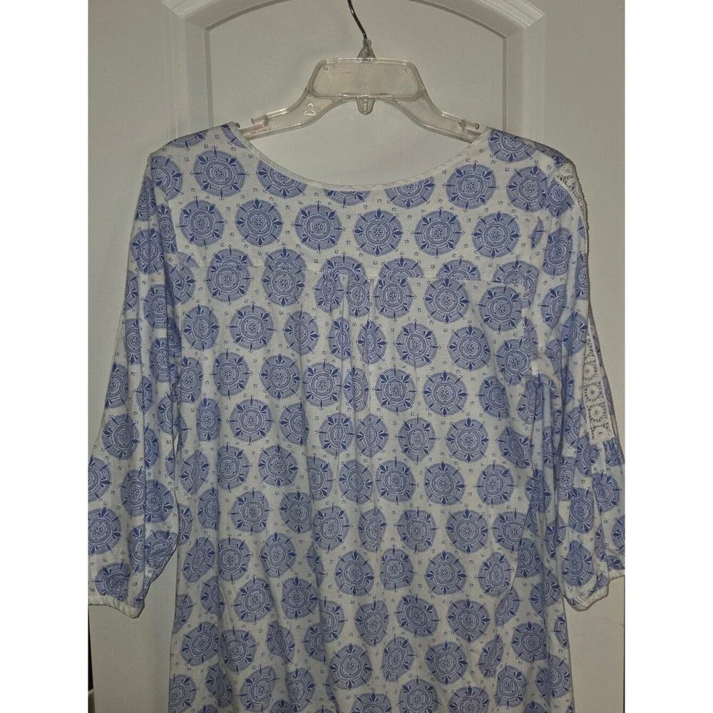 Carole Hochman Light Blue Floral Cotton Sleep Dress Nightgown